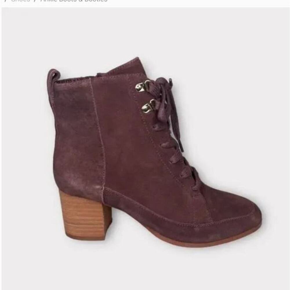 Violet & Red Burgundy Suede Lace Up Booties Block Heel 6.5 NWOB